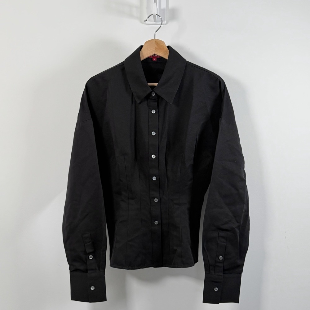 Staud Ophelia Top Womens Medium Black Structured Tailored Button Down Shirt